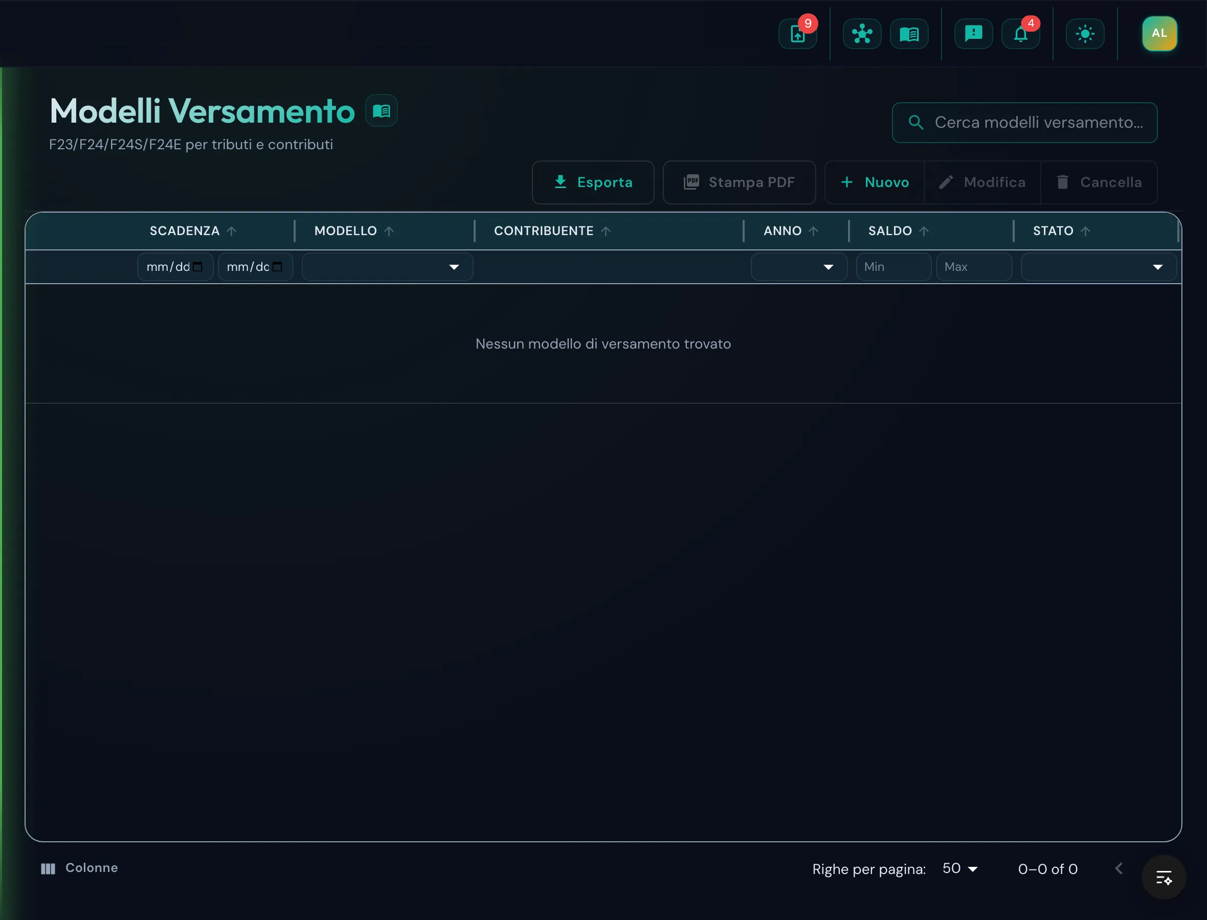Lista versamenti F23/F24 dell'ambito professionale